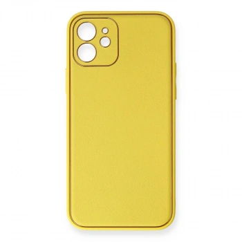 MARSİLYAN™- Apple İphone 12 Kılıf Coco Deri Silikon Kapak - Sarı