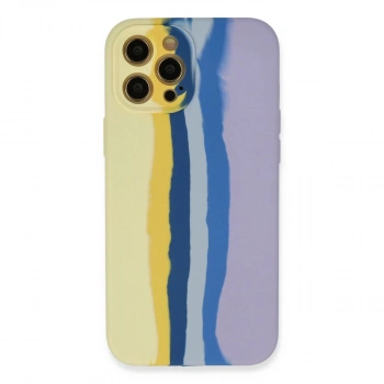 MARSİLYAN™- Apple İphone 12 Pro Max Kılıf Ebruli Lansman Silikon - Sarı-lila