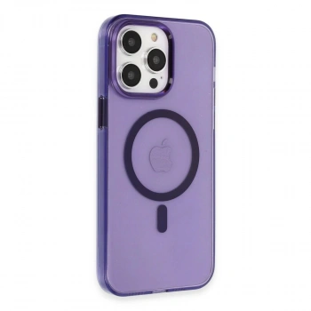 MARSİLYAN™- Apple İphone 14 Pro Kılıf Tron Şeffaf Magsafe Kapak - Derin Mor