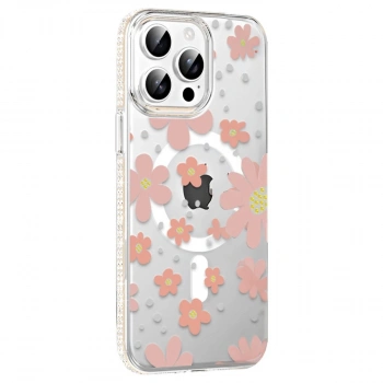 MARSİLYAN™-  Apple İphone 14 Pro Max Floral Magsafe Kapak - Pembe