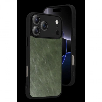 MARSİLYAN™- Apple İphone 17 Pro Max Aras Deri Kapak - Yeşil