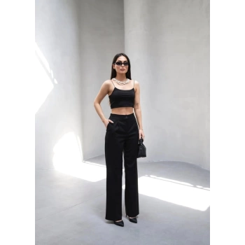 MARSiLYAN- Arkasi Lasti̇kli̇ Pi̇leli̇ Dökümlü Wide Leg Pantolon