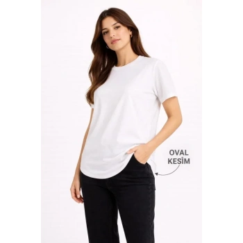 MARSiLYAN- Basic T-Shirt Kısa Kol Bisiklet Yaka Oval Kesim Tişört - Beyaz