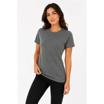 MARSiLYAN- Basic Tişört Bisiklet Yaka Kısa Kol Günlük Yazlık Slim Fit T-Shirt - Antrasit