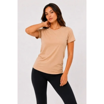 MARSiLYAN- Basic Tişört Bisiklet Yaka Kısa Kol Günlük Yazlık Slim Fit T-Shirt - Bej