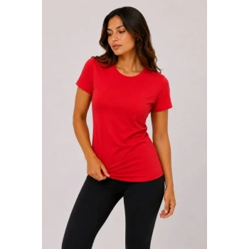 MARSiLYAN- Basic Tişört Bisiklet Yaka Kısa Kol Günlük Yazlık Slim Fit T-Shirt - Kırmızı