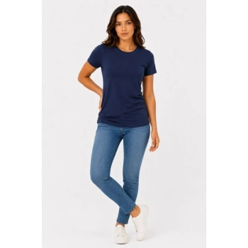 MARSiLYAN- Basic Tişört Bisiklet Yaka Kısa Kol Günlük Yazlık Slim Fit T-Shirt - Lacivert