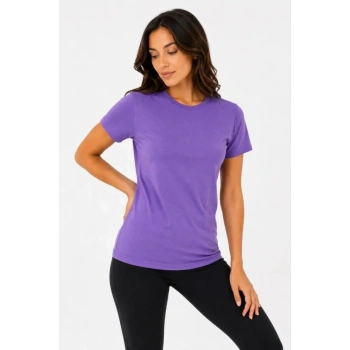 MARSiLYAN- Basic Tişört Bisiklet Yaka Kısa Kol Günlük Yazlık Slim Fit T-Shirt - Mor