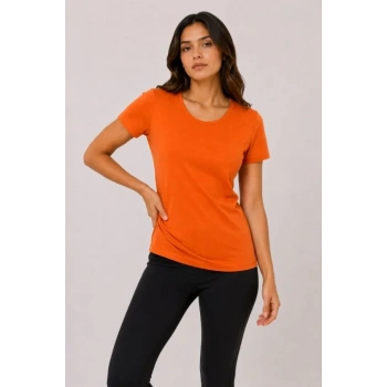 MARSiLYAN- Basic Tişört Bisiklet Yaka Kısa Kol Günlük Yazlık Slim Fit T-Shirt - Turuncu