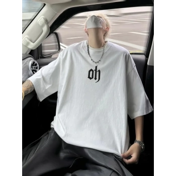 MARSiLYAN- Baskılı Oversize Bisiklet Yaka T-shirt - Beyaz