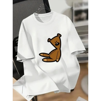 MARSiLYAN- Baskılı Oversize Bisiklet Yaka T-shirt - Beyaz