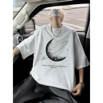 MARSiLYAN- Baskılı Oversize Bisiklet Yaka T-shirt - Beyaz