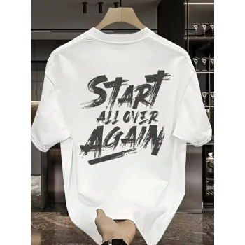 MARSiLYAN- Baskılı Oversize Bisiklet Yaka T-shirt - Beyaz