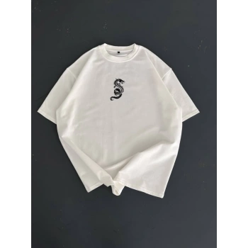 MARSiLYAN- Baskılı Oversize Bisiklet Yaka T-shirt - Beyaz