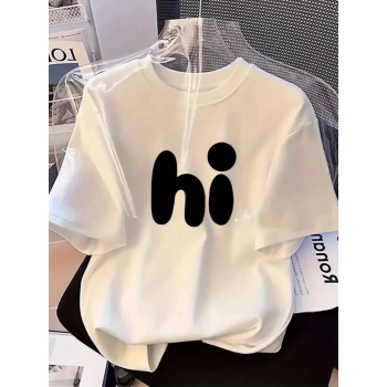 MARSiLYAN- Baskılı Oversize Bisiklet Yaka T-shirt - Beyaz