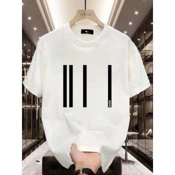 MARSiLYAN- Baskılı Oversize Bisiklet Yaka T-shirt - Beyaz