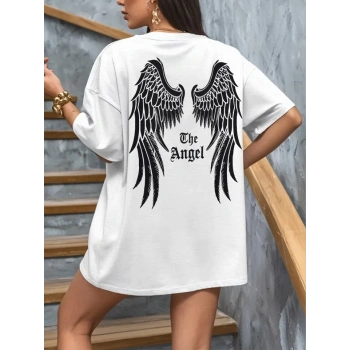 MARSiLYAN- Baskılı Oversize Bisiklet Yaka T-shirt - Beyaz