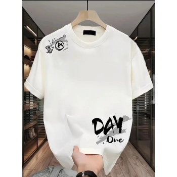 MARSiLYAN- Baskılı Oversize Bisiklet Yaka T-shirt - Beyaz