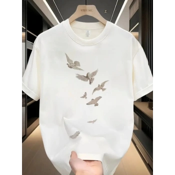 MARSiLYAN- Baskılı Oversize Bisiklet Yaka T-shirt - Beyaz