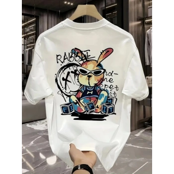MARSiLYAN- Baskılı Oversize Bisiklet Yaka T-shirt - Beyaz