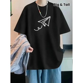 MARSiLYAN- Baskılı Oversize Bisiklet Yaka T-shirt - Siyah