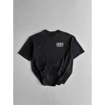 MARSiLYAN- Baskılı Oversize Bisiklet Yaka T-shirt - Siyah