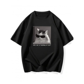 MARSiLYAN- Baskılı Oversize Bisiklet Yaka T-shirt - Siyah