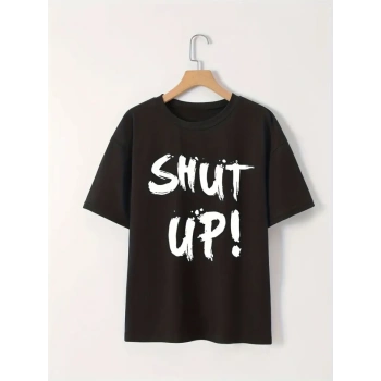 MARSiLYAN- Baskılı Oversize Bisiklet Yaka T-shirt - Siyah