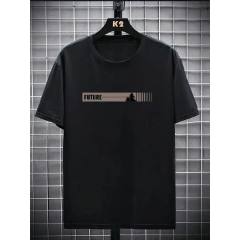 MARSiLYAN- Baskılı Oversize Bisiklet Yaka T-shirt - Siyah