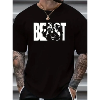 MARSiLYAN- Baskılı Oversize Bisiklet Yaka T-shirt - Siyah