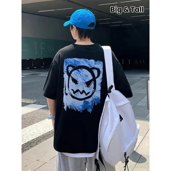 MARSiLYAN- Baskılı Oversize Bisiklet Yaka T-shirt - Siyah