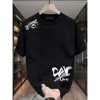 MARSiLYAN- Baskılı Oversize Bisiklet Yaka T-shirt - Siyah