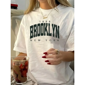 MARSiLYAN- Baskılı Oversize Bisiklet Yaka Tshirt