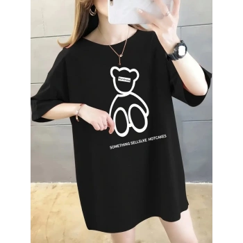 MARSiLYAN- Baskılı Oversize Bisiklet Yaka Tshirt
