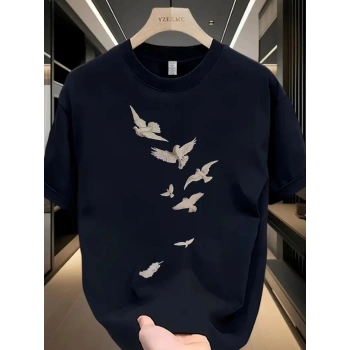 MARSiLYAN- Baskılı Oversize Bisiklet Yaka Tshirt  Beyaz