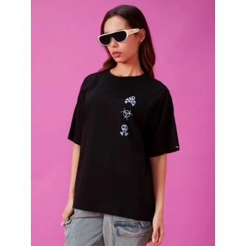 MARSiLYAN- Baskılı Oversize T-shirt - Siyah