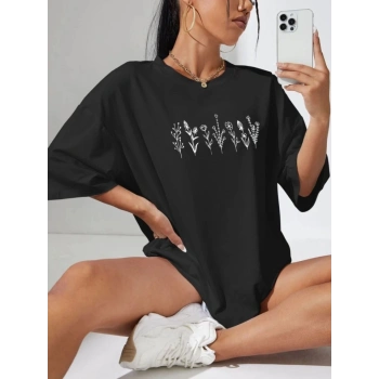 MARSiLYAN- Baskılı Oversize T-shirt - Siyah