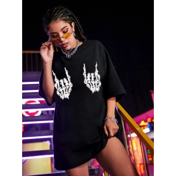 MARSiLYAN- Baskılı Oversize T-shirt - Siyah