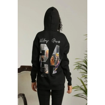 MARSiLYAN- Baskılı Oversize Üç İplik Kapüşonlu Sweatshirt - Siyah