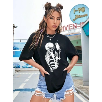 MARSiLYAN- Baskılı T-shirt - Siyah