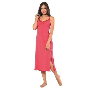 MİRAY- Bayan İp Askılı Uzun Gecelik Fuşya