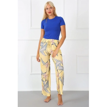 MARSiLYAN- Bayan Penye Bol Paça Pantolon Sarı