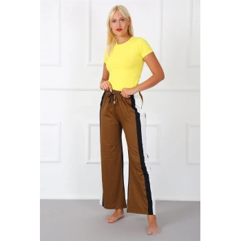 MARSiLYAN- Bayan Penye Bol Paça Pantolon Sütlü Kahve