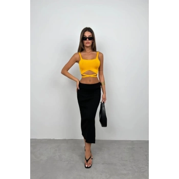 MARSiLYAN- Bel Bağcıklı Crop Bluz
