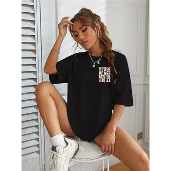 MARSiLYAN- Bisiklet Yaka Baskılı T-shirt - Siyah