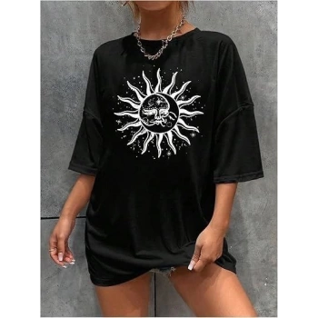 MARSiLYAN- Bisiklet Yaka Baskılı T-shirt - Siyah