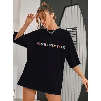 MARSiLYAN- Bisiklet Yaka Baskılı T-shirt - Siyah