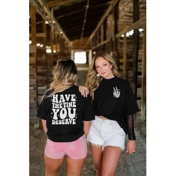 MARSiLYAN- Bisiklet Yaka Kısa Kol Baskılı T-shirt - Siyah