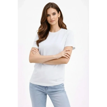 MARSiLYAN- Bisiklet Yaka Tişört Regular Kalıp Basic Pamuklu Günlük Kullanım T-shirt - Beyaz