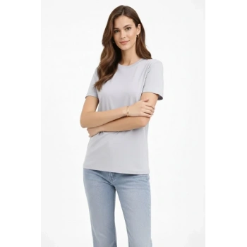 MARSiLYAN- Bisiklet Yaka Tişört  Regular Kalıp Basic Pamuklu  Günlük Kullanım  T-shirt - Gri